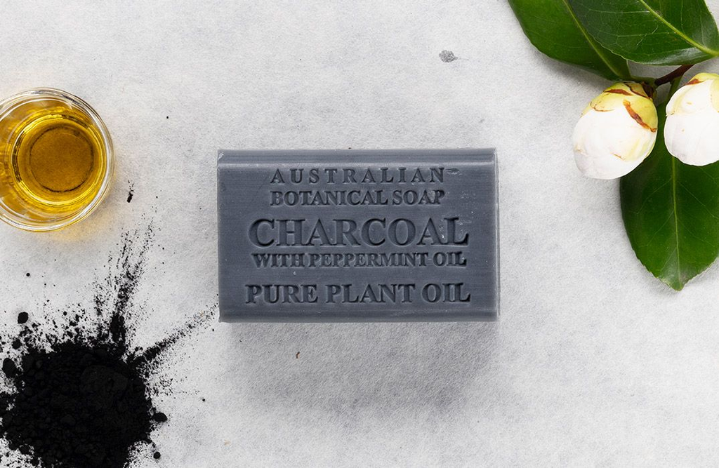 Australian Botanical Soap Charcoal with Peppermint Oil natural soap bar with activated charcoal and peppermint oil, a fresh pairing for an exfoliating bathroom routine